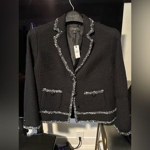 Talbots Petite Black & White Trim Tweed Blazer with Pockets